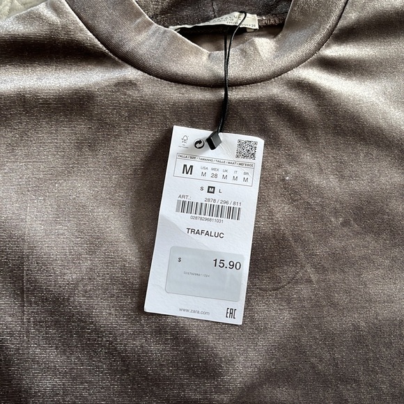 NWT Silver Gray Zara Velour Top Medium - Picture 4 of 4